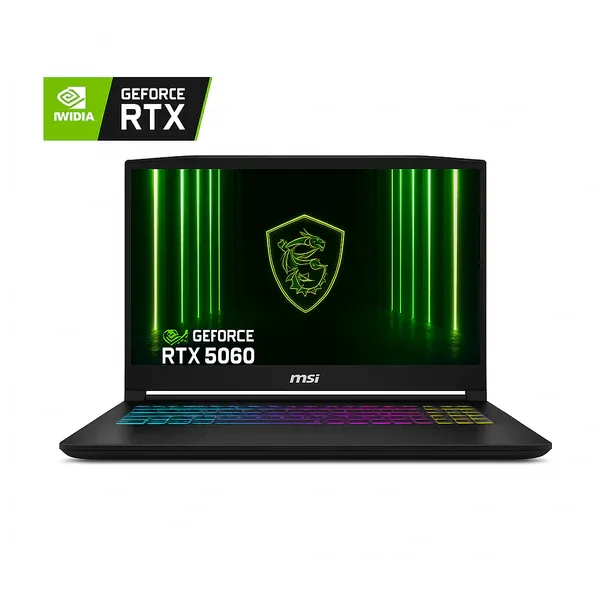 لابتوب MSI Katana 15 HX B14WFK-222XAE مقاس 15.6 بوصة FHD IPS بتردد 144Hz، معالج Intel Core i7-14650HX، رام 16GB، SSD سعة 512GB، وكرت شاشة NVIDIA GeForce RTX 5060 بسعة 8GB، لون أسود.