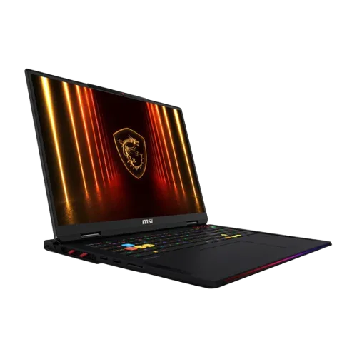 لابتوب MSI Raider A18 HX A9WIG-205AE، معالج AMD Ryzen 9 9955HX3D، ذاكرة RAM بسعة 64GB، قرص SSD بسعة 2TB، كرت شاشة NVIDIA GeForce RTX 5090 بسعة 24GB، شاشة 18 بوصة UHD+ (4K+) بمعدل تحديث 120Hz، اللون Core Black.