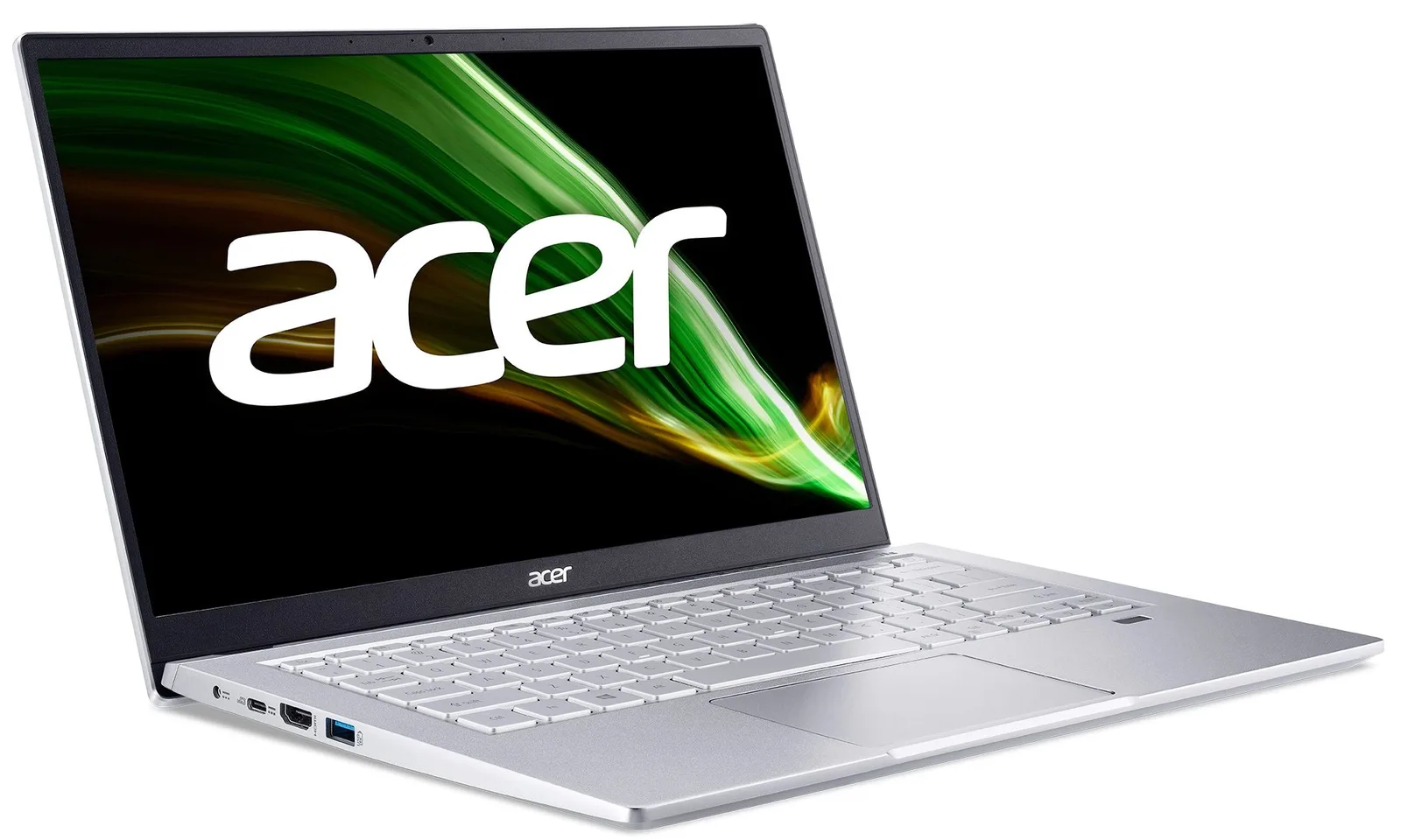 لابتوب Acer Swift 3 مقاس 14 بوصة بمعالج AMD Ryzen 7 5700U، ذاكرة RAM سعة 8GB، تخزين SSD سعة 512GB، وشاشة IPS بدقة Full HD ‏(1920×1080).