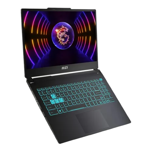 لابتوب MSI Cyborg 15 A13UC-2257XAE، مزود بمعالج Intel Core i7-13620H، وذاكرة 16 جيجابايت RAM، وتخزين 512 جيجابايت SSD، وكرت شاشة NVIDIA GeForce RTX 3050 بسعة 4 جيجابايت، وشاشة 15.6 بوصة FHD IPS بمعدل تحديث 144 هرتز، باللون الأسود.