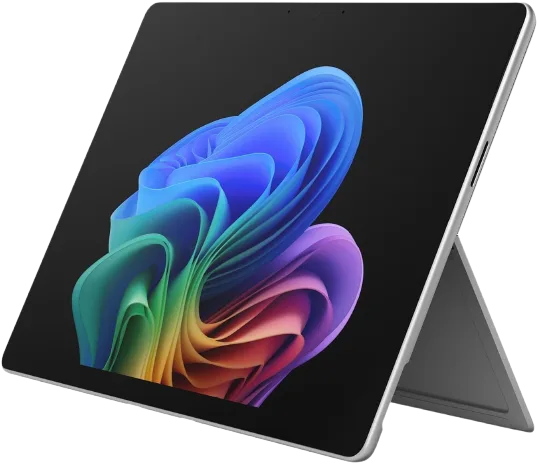 مايكروسوفت سيرفس برو 11، معالج Snapdragon X Plus، ذاكرة RAM بسعة 16GB، قرص SSD بسعة 512GB، كرت شاشة Qualcomm Adreno، شاشة OLED بحجم 13 بوصة بدقة 2880 × 1920، اللون فضي.